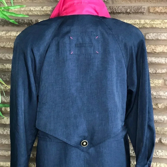 Neiman Marcus Navy Blue with Hot Pink Accents Trench Coat Raincoat - Picture 6 of 8